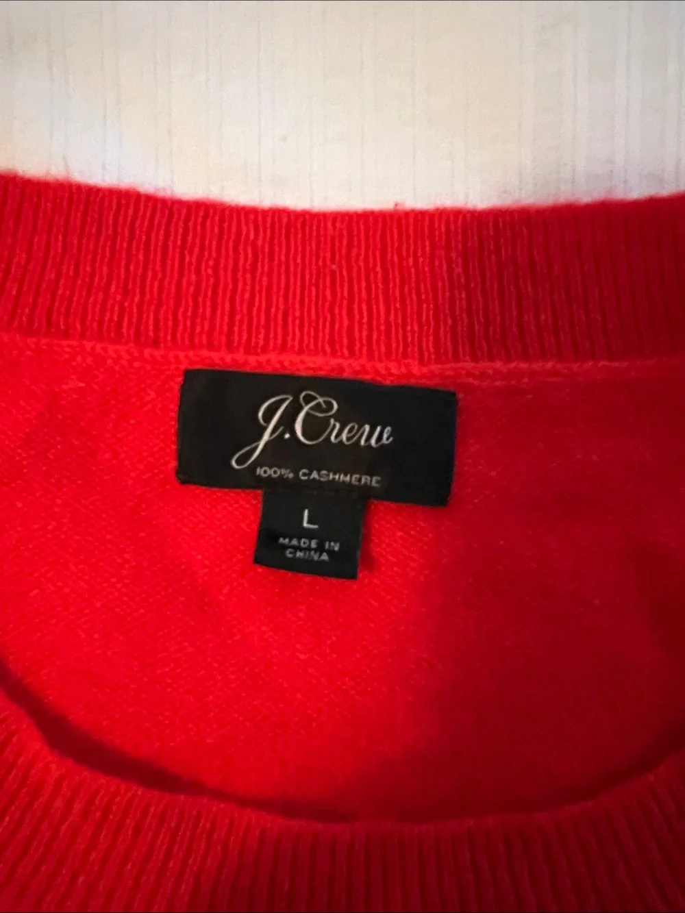 J. Crew Poppy Red Crewneck Cashmere Sweater with Leopard Heart